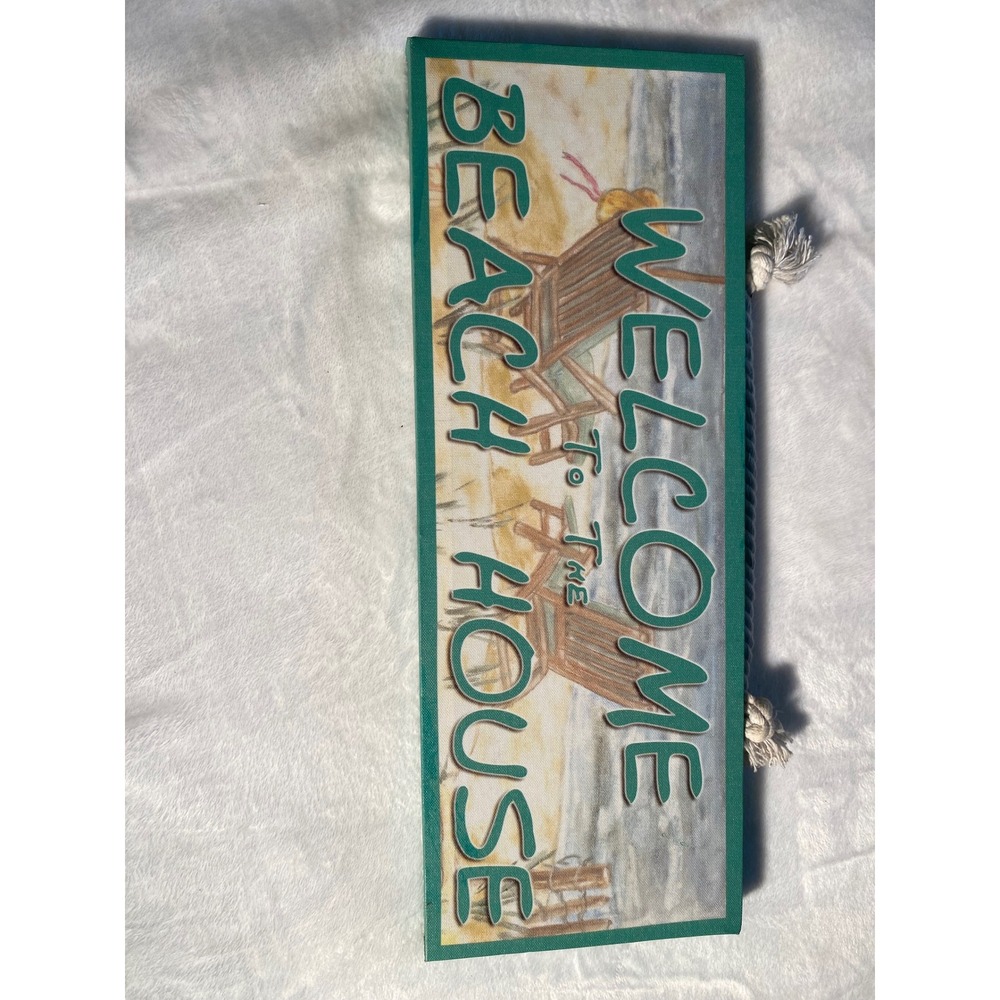 Welcome to the Beach House Sign - Coastal Wall Art Decor Nautical Rope Hanging